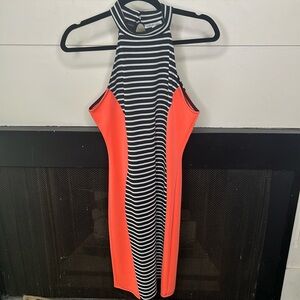 Coral striped bodycon dress